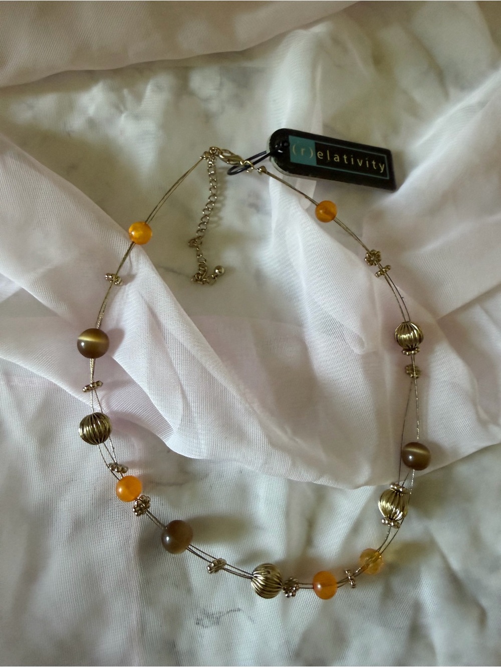 Relativity Gold-Tone fashion tiger tail and Amber Bead Layered Necklace